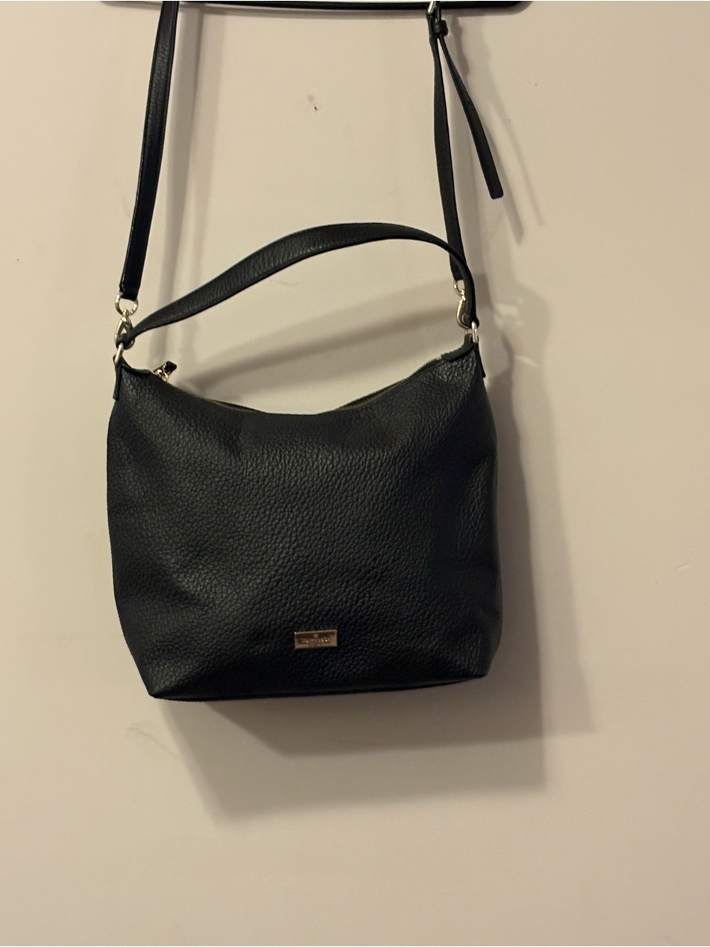 Kate Spade Black Pebbled Leather Shoulder Bag with removable strap.